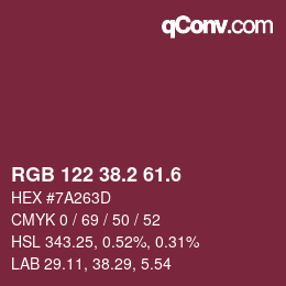 カラーコード: RGB 122 38.2 61.6 | qconv.com