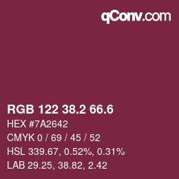 カラーコード: RGB 122 38.2 66.6 | qconv.com
