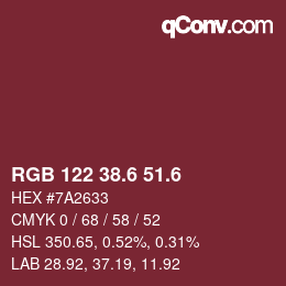 カラーコード: RGB 122 38.6 51.6 | qconv.com