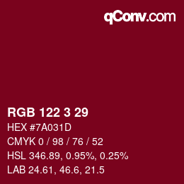 Color code: RGB 122 3 29 | qconv.com