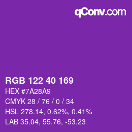 颜色代码: RGB 122 40 169 | qconv.com