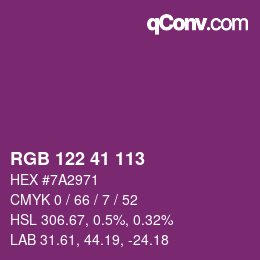 Color code: RGB 122 41 113 | qconv.com