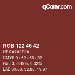 Color code: RGB 122 46 42 | qconv.com