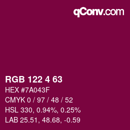 Color code: RGB 122 4 63 | qconv.com