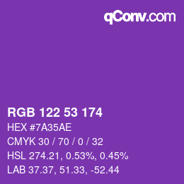 カラーコード: RGB 122 53 174 | qconv.com