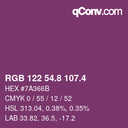 カラーコード: RGB 122 54.8 107.4 | qconv.com