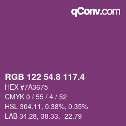 カラーコード: RGB 122 54.8 117.4 | qconv.com