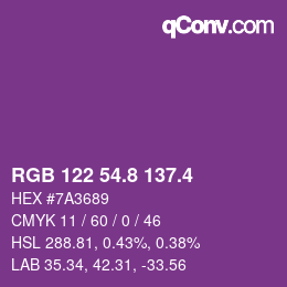 カラーコード: RGB 122 54.8 137.4 | qconv.com