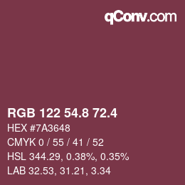 カラーコード: RGB 122 54.8 72.4 | qconv.com