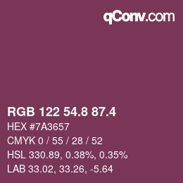 カラーコード: RGB 122 54.8 87.4 | qconv.com