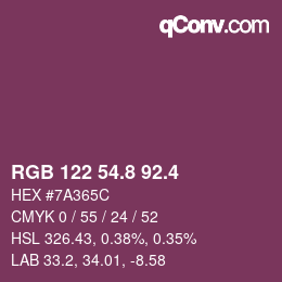 カラーコード: RGB 122 54.8 92.4 | qconv.com