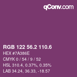 カラーコード: RGB 122 56.2 110.6 | qconv.com