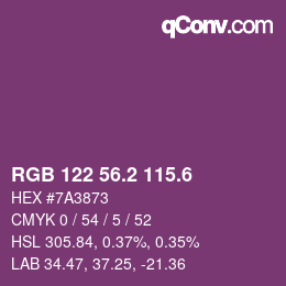 カラーコード: RGB 122 56.2 115.6 | qconv.com