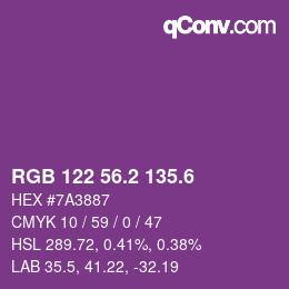 カラーコード: RGB 122 56.2 135.6 | qconv.com