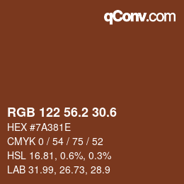 カラーコード: RGB 122 56.2 30.6 | qconv.com