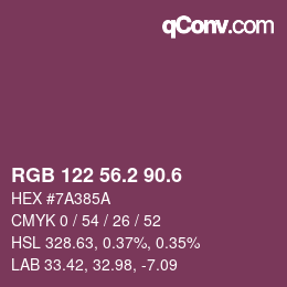 カラーコード: RGB 122 56.2 90.6 | qconv.com
