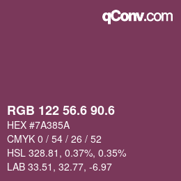 カラーコード: RGB 122 56.6 90.6 | qconv.com