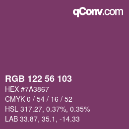 Color code: RGB 122 56 103 | qconv.com