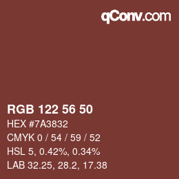 カラーコード: RGB 122 56 50 | qconv.com