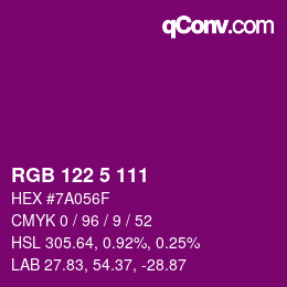 Color code: RGB 122 5 111 | qconv.com