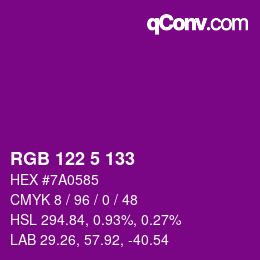 Color code: RGB 122 5 133 | qconv.com