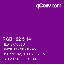 Color code: RGB 122 5 141 | qconv.com