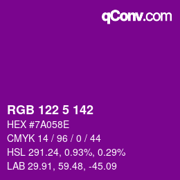 Color code: RGB 122 5 142 | qconv.com