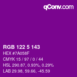 Color code: RGB 122 5 143 | qconv.com