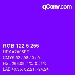 Color code: RGB 122 5 255 | qconv.com