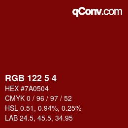 カラーコード: RGB 122 5 4 | qconv.com