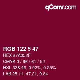 Color code: RGB 122 5 47 | qconv.com