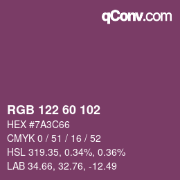 カラーコード: RGB 122 60 102 | qconv.com