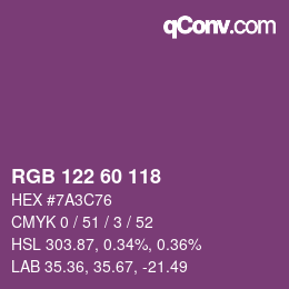 颜色代码: RGB 122 60 118 | qconv.com