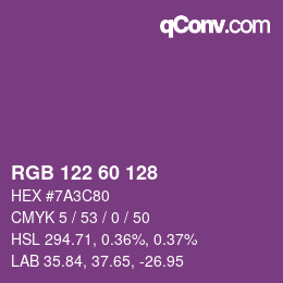 カラーコード: RGB 122 60 128 | qconv.com