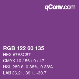 颜色代码: RGB 122 60 135 | qconv.com