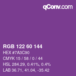 颜色代码: RGB 122 60 144 | qconv.com