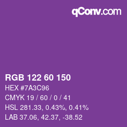 颜色代码: RGB 122 60 150 | qconv.com