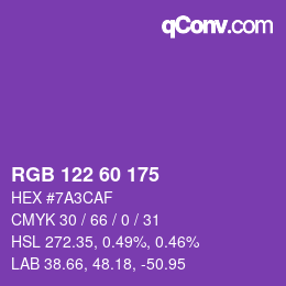 颜色代码: RGB 122 60 175 | qconv.com