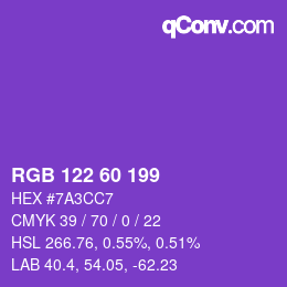 Color code: RGB 122 60 199 | qconv.com