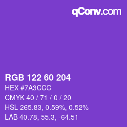 Color code: RGB 122 60 204 | qconv.com