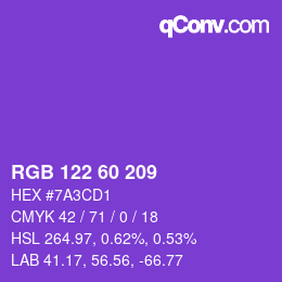 カラーコード: RGB 122 60 209 | qconv.com