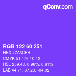 颜色代码: RGB 122 60 251 | qconv.com