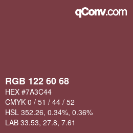 カラーコード: RGB 122 60 68 | qconv.com