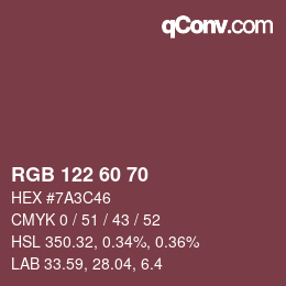 カラーコード: RGB 122 60 70 | qconv.com
