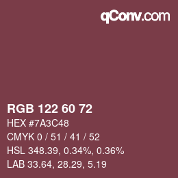 Color code: RGB 122 60 72 | qconv.com
