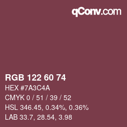 カラーコード: RGB 122 60 74 | qconv.com