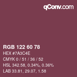 颜色代码: RGB 122 60 78 | qconv.com
