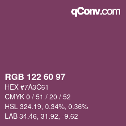Color code: RGB 122 60 97 | qconv.com