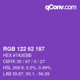 Color code: RGB 122 62 187 | qconv.com