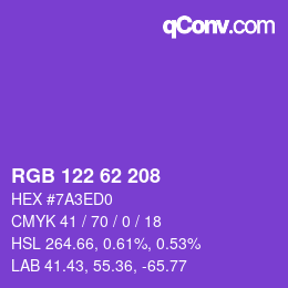 Color code: RGB 122 62 208 | qconv.com